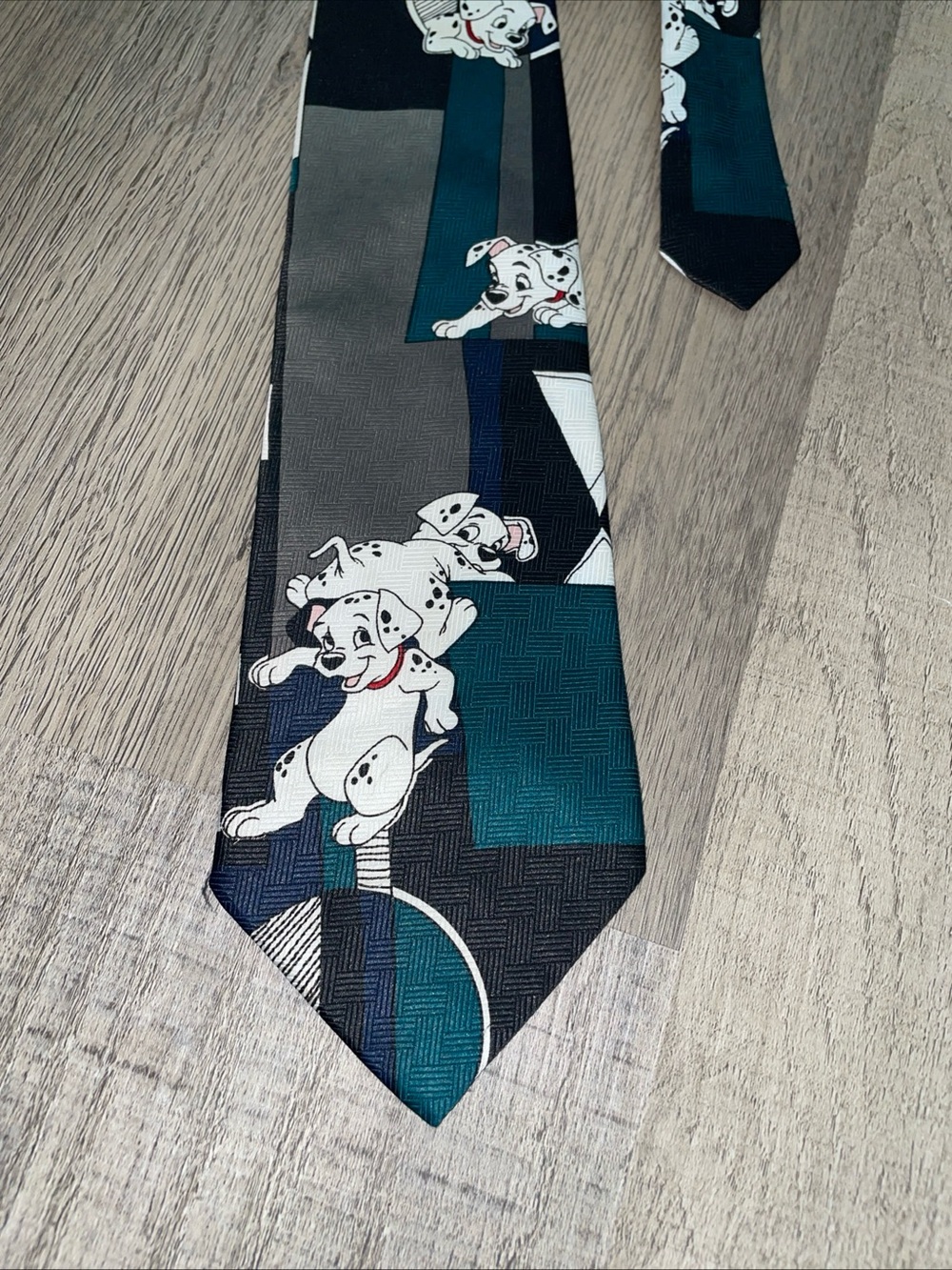Vintage Novelty Dalmatian Dog 101 Print Tie in Teal and Black